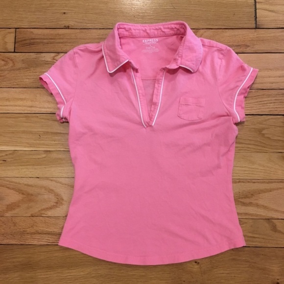 Express Tops - ❗️LAST CHANCE❗️ Express Pink Mini Polo w/ White Piping EUC